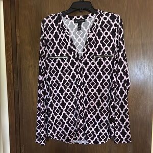 INC International Concepts White Long Sleeve Buttoned Blouse
